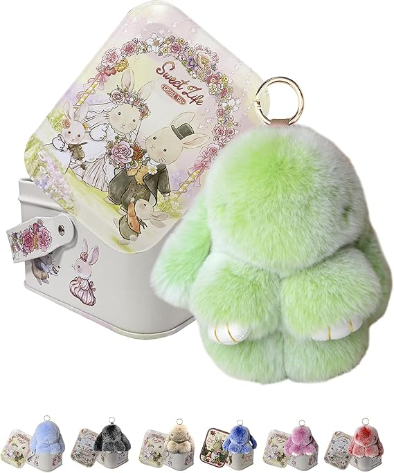 🐰 🎁 Easter Keychain With Tin Box - Bunny Lucky Keychains, Handmade Soft Bunny Keychain