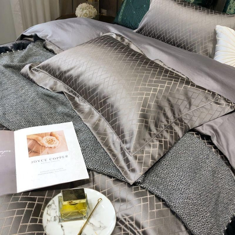 Talia Grey Egyptian Cotton Satin Bedding Set