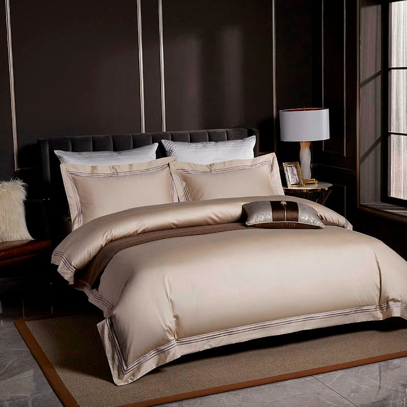 Leila Kilim Beige Embroidered Edge Egyptian Cotton Bedding Set