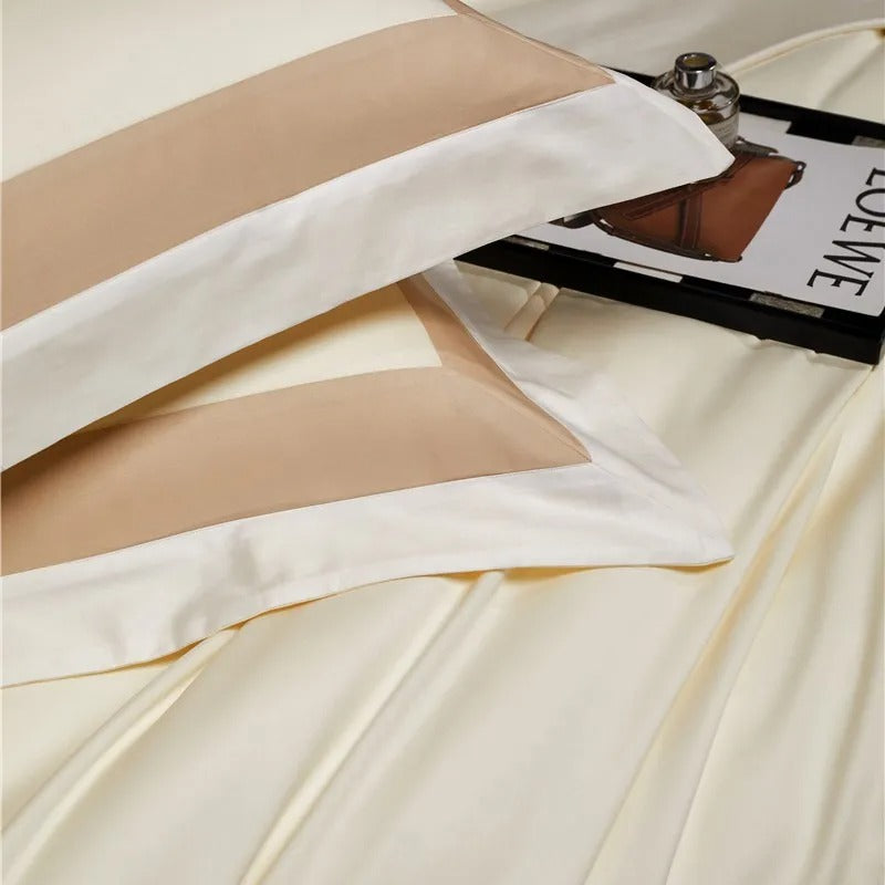 Luxor Beige Stripe Border Egyptian Cotton Bedding Set
