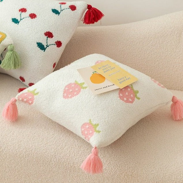 Sweet Fruit Tassel Boucle Cushion