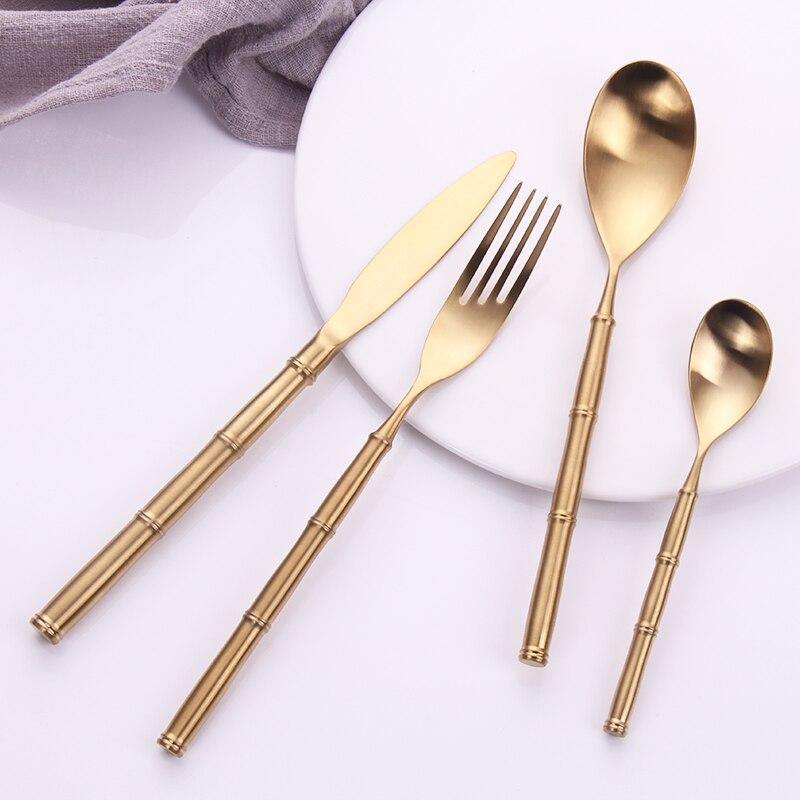 Gold Bamboo Node Stainless Steel Cutlery Set