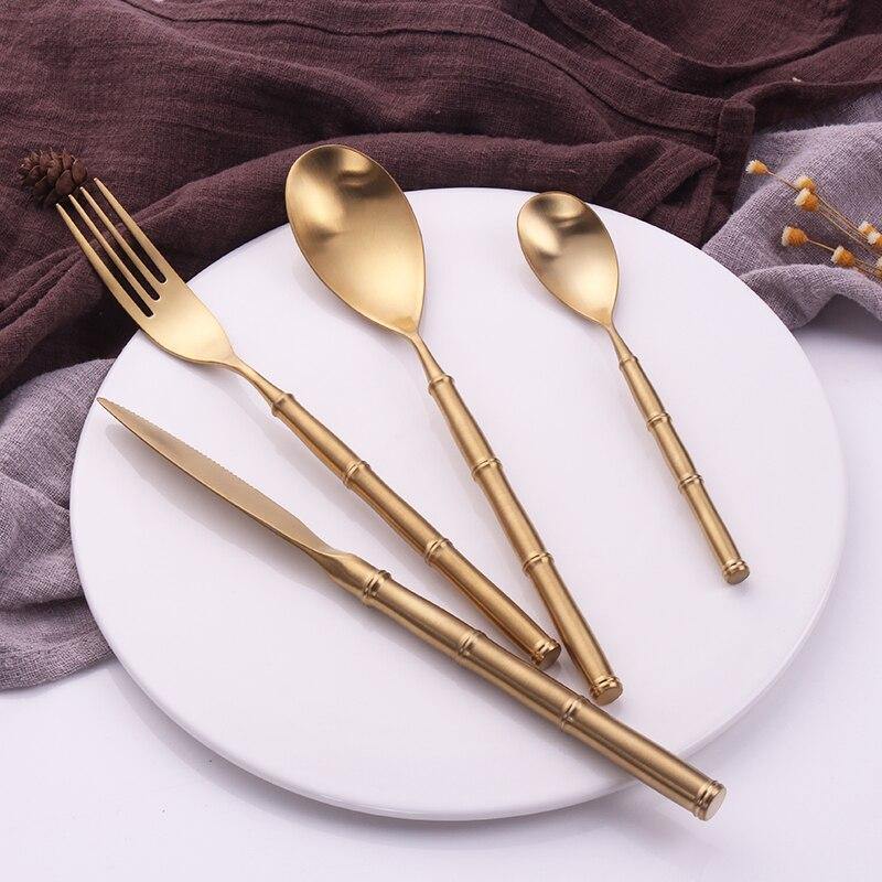 Gold Bamboo Node Stainless Steel Cutlery Set