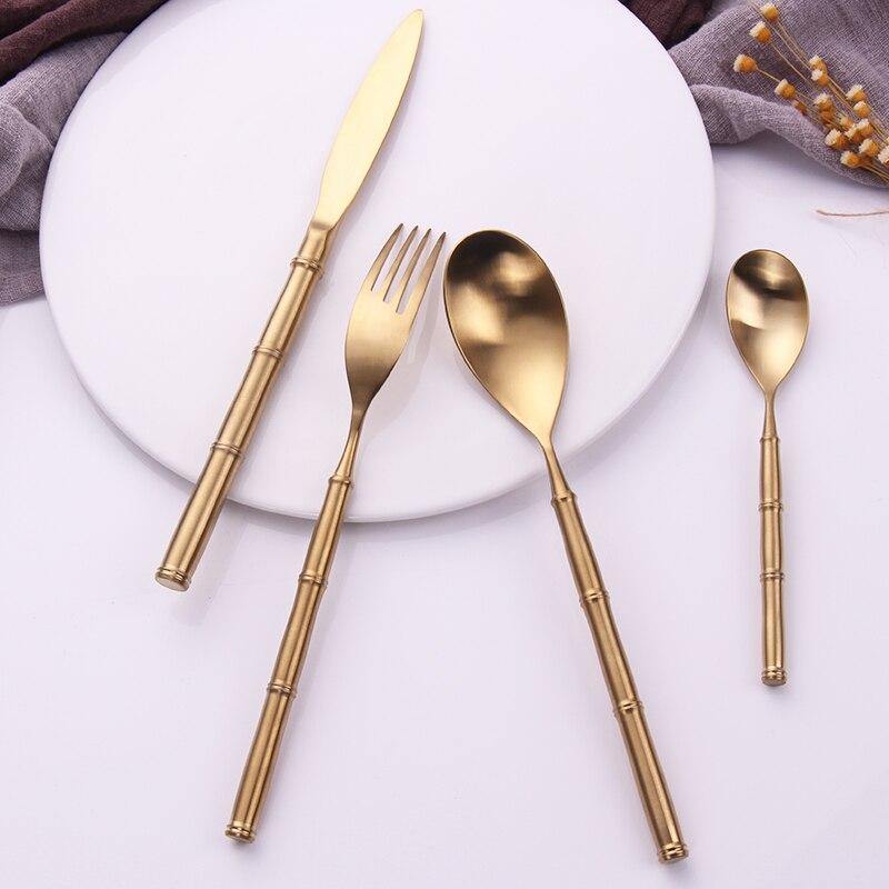 Gold Bamboo Node Stainless Steel Cutlery Set