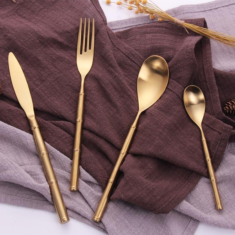 Gold Bamboo Node Stainless Steel Cutlery Set
