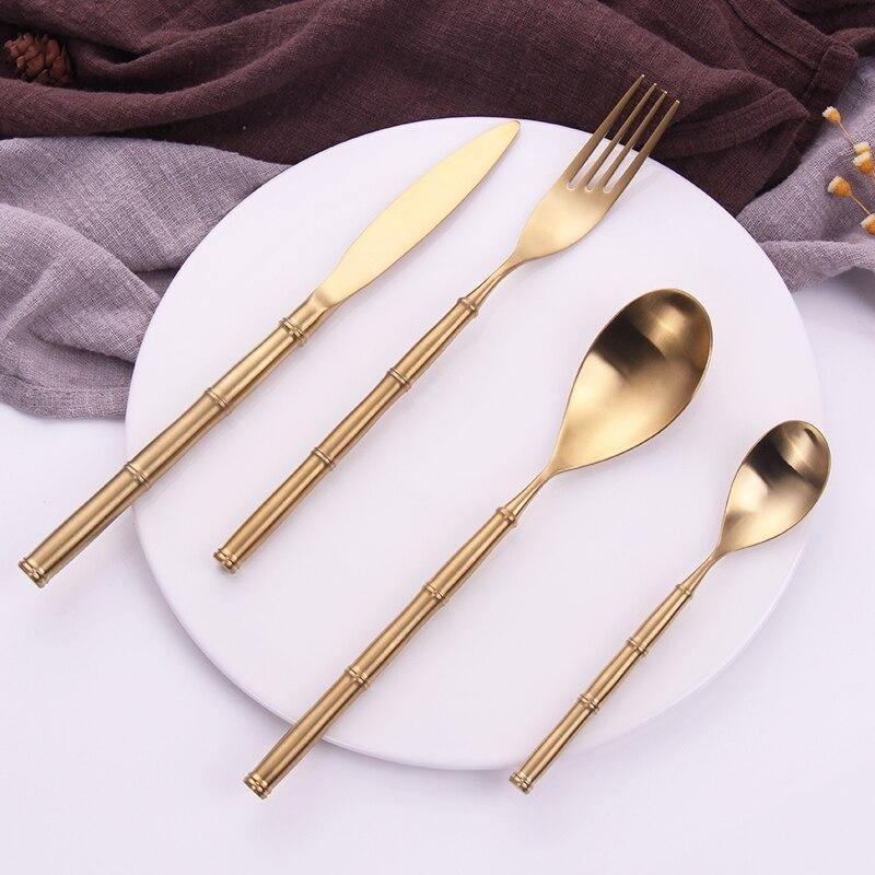 Gold Bamboo Node Stainless Steel Cutlery Set