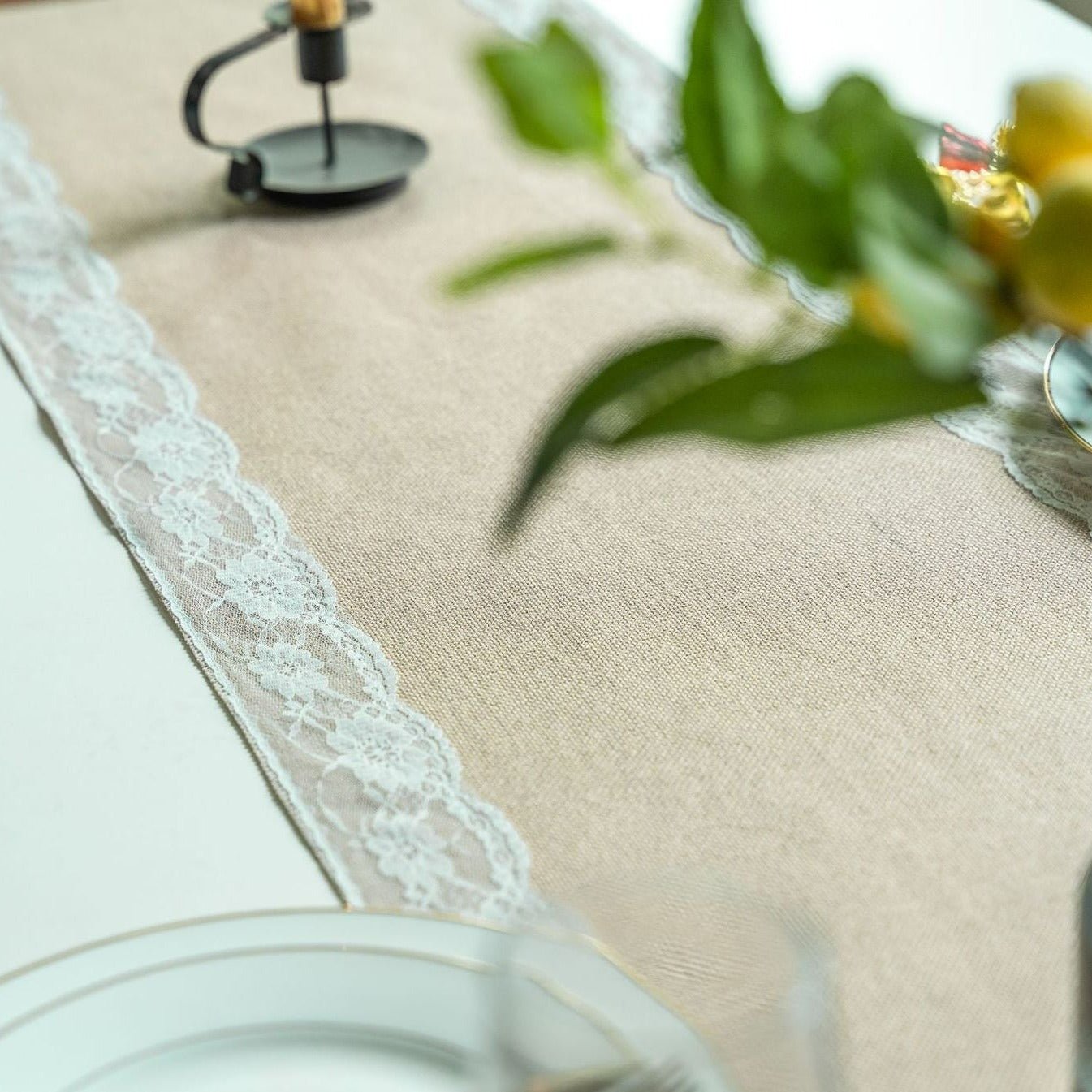 Lovers Linen Lace Table Runner