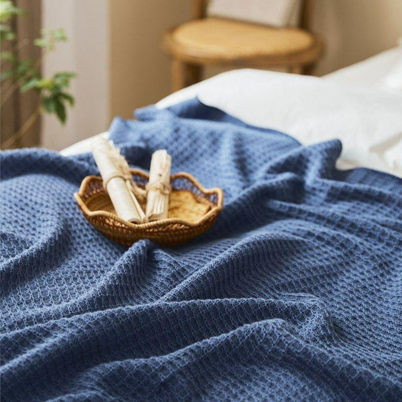 Navy Blue Waffle Throw