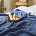 Navy Blue Waffle Throw