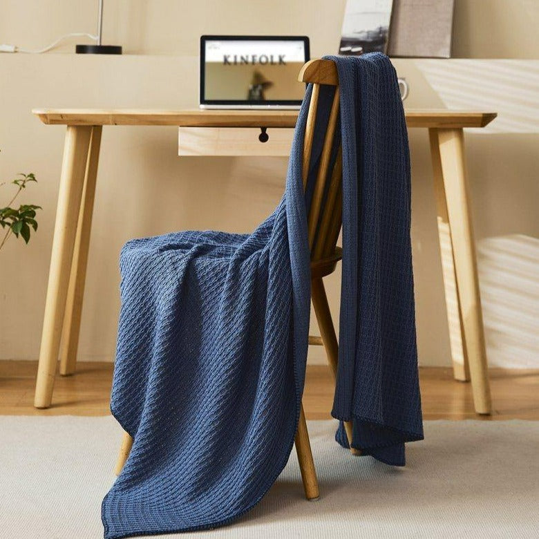 Navy Blue Waffle Throw
