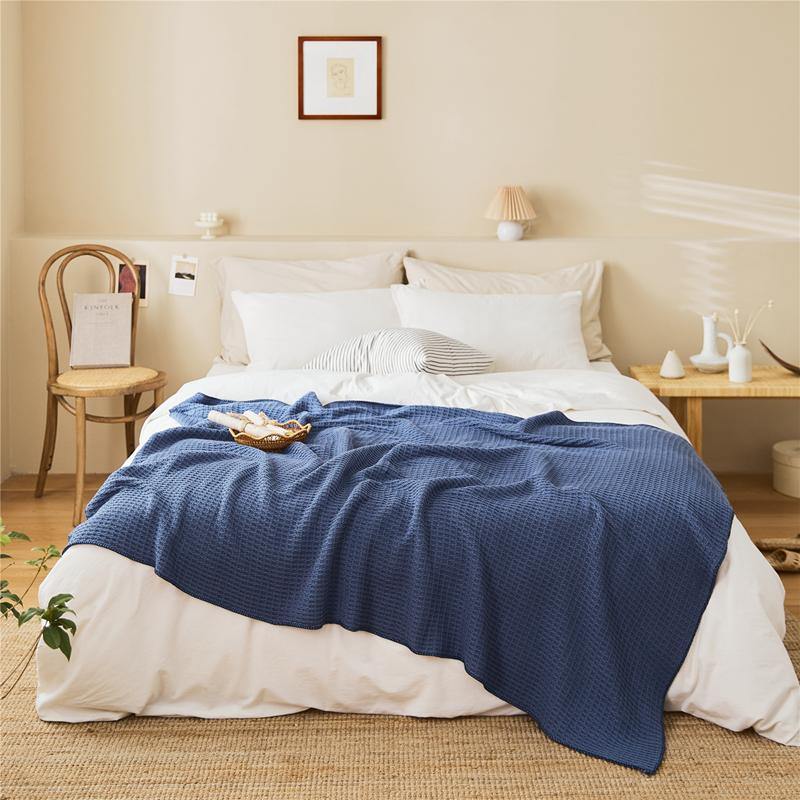 Navy Blue Waffle Throw