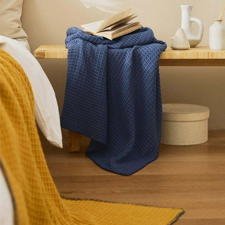 Navy Blue Waffle Throw