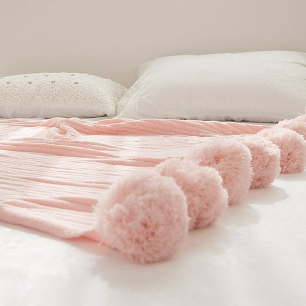 Pastel Ribbed Pom Pom Blanket