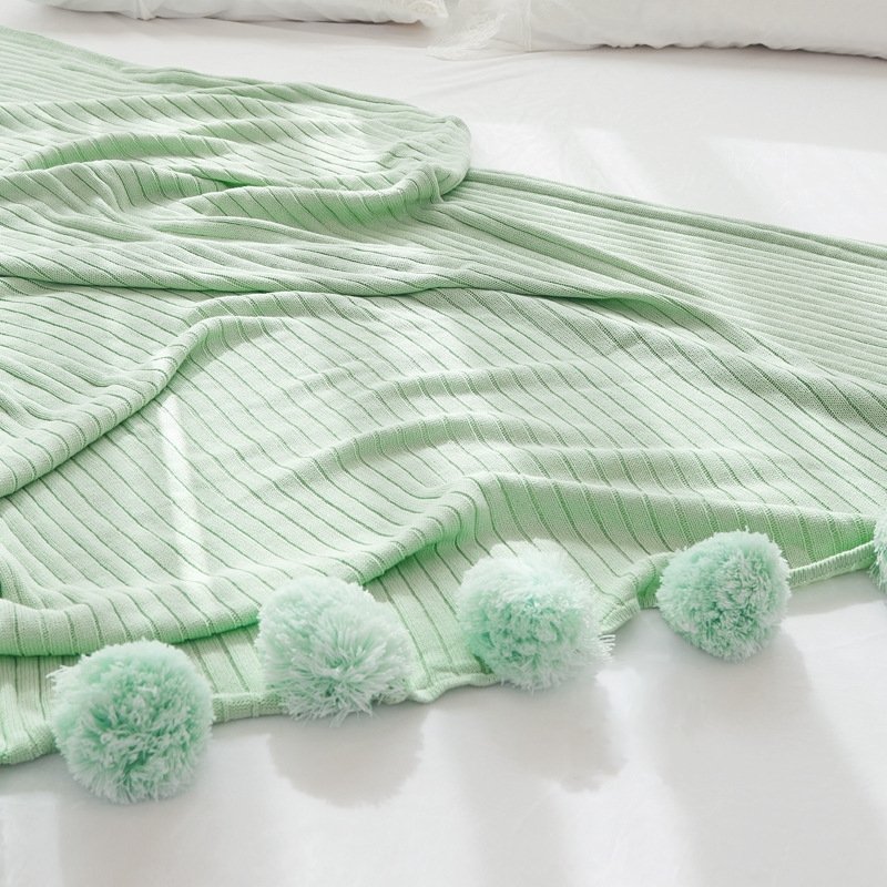 Pastel Ribbed Pom Pom Blanket