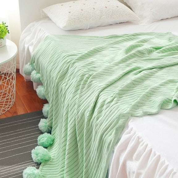 Pastel Ribbed Pom Pom Blanket
