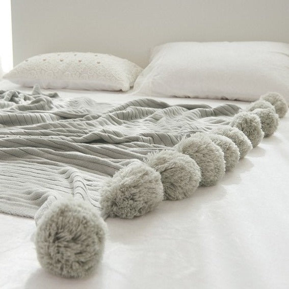 Pastel Ribbed Pom Pom Blanket