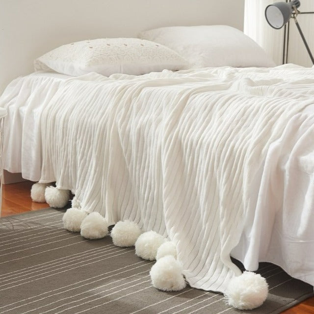 Pastel Ribbed Pom Pom Blanket