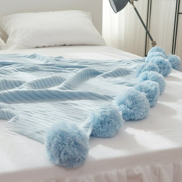 Pastel Ribbed Pom Pom Blanket