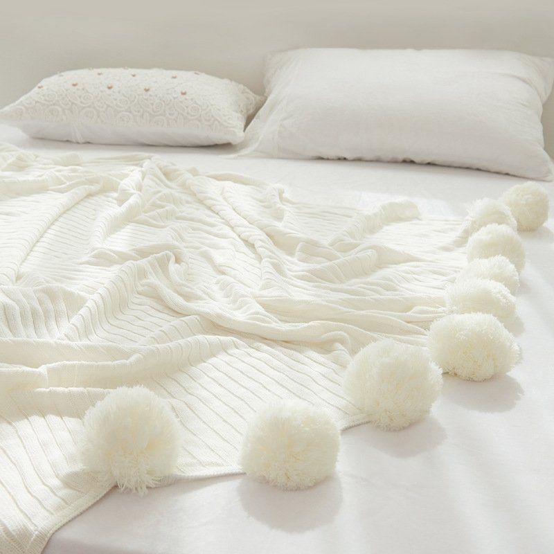 Pastel Ribbed Pom Pom Blanket