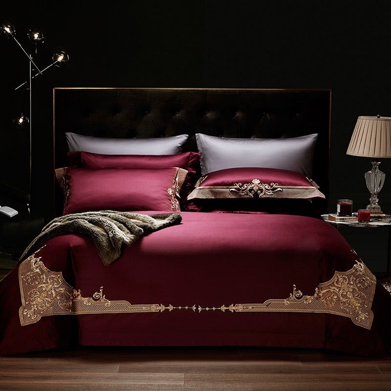 Cleopatra Puce Red Luxury Egyptian Cotton Bedding Set