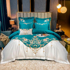 Domitia Turquoise Embroidery Egyptian Cotton Bedding Set