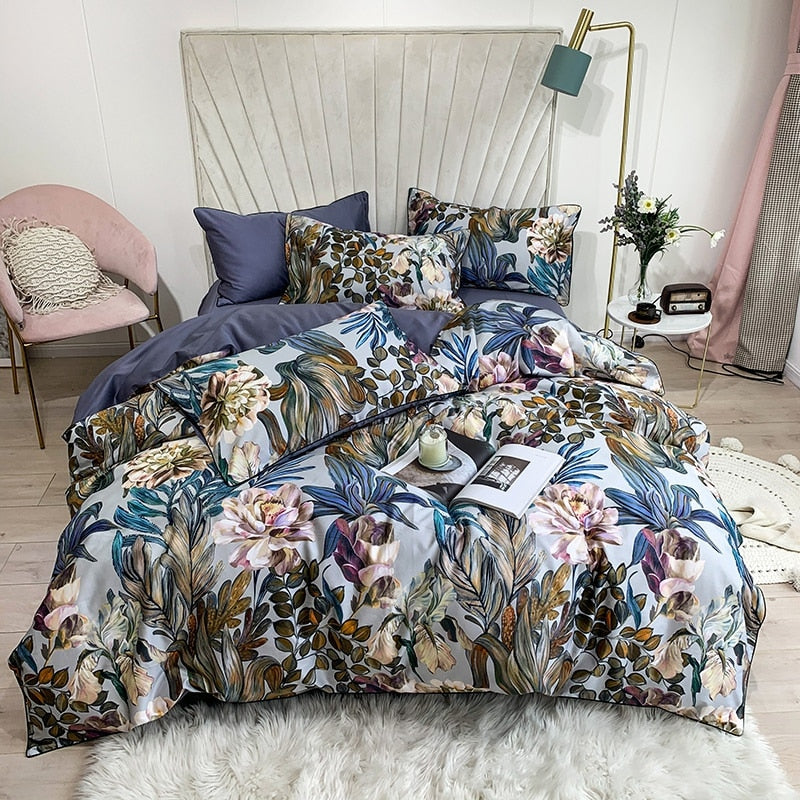 Arjoma Leaf Floral Egyptian Cotton Bedding Set