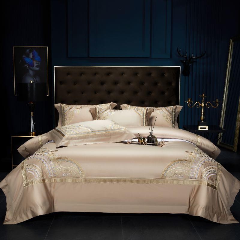 Mia Bristol Beige Embroidered Border Egyptian Cotton Bedding Set