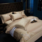 Mia Bristol Beige Embroidered Border Egyptian Cotton Bedding Set