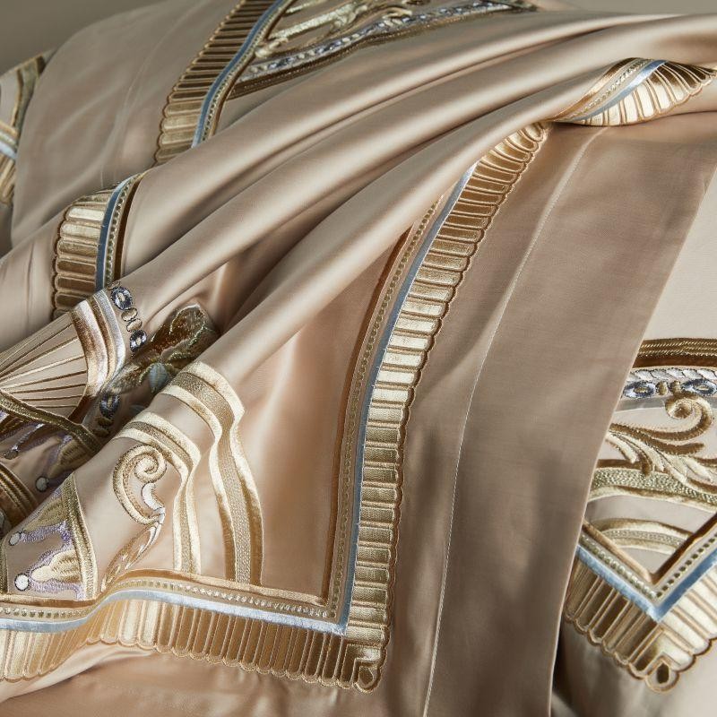 Mia Bristol Beige Embroidered Border Egyptian Cotton Bedding Set