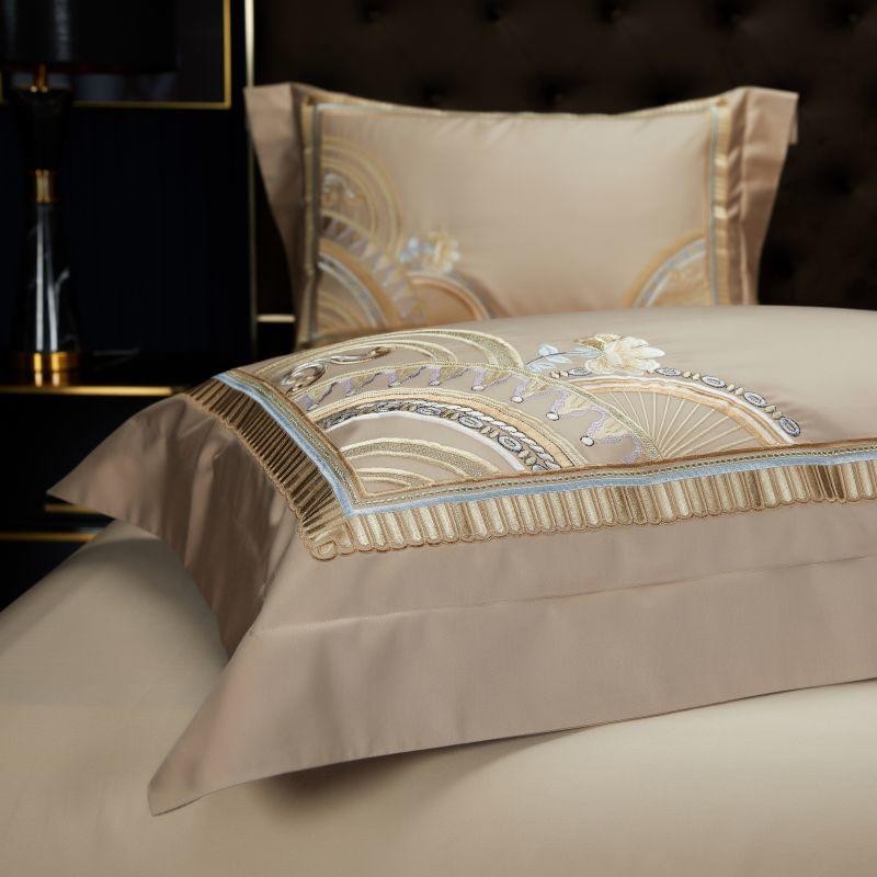 Mia Bristol Beige Embroidered Border Egyptian Cotton Bedding Set