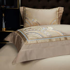 Mia Bristol Beige Embroidered Border Egyptian Cotton Bedding Set