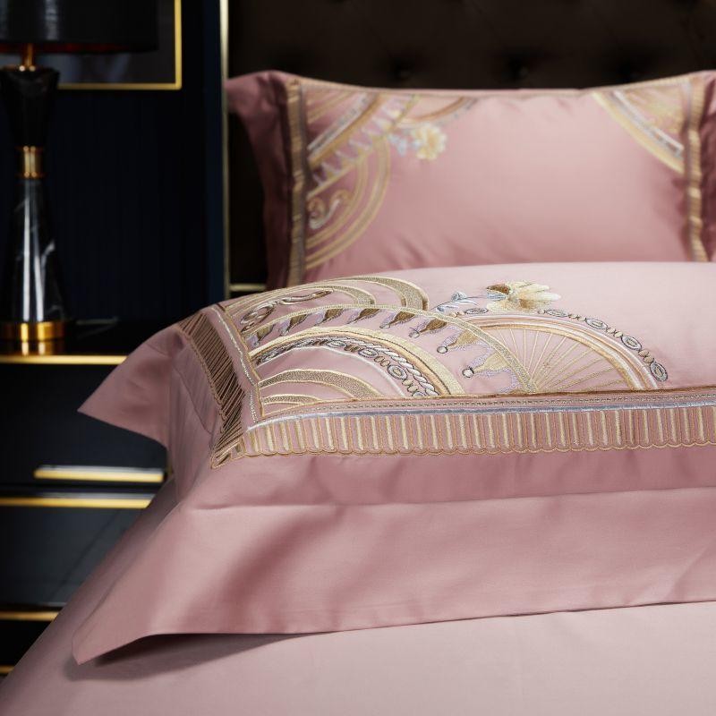 Mia Vintage Rose Embroidered Border Egyptian Cotton Bedding Set