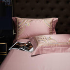 Mia Vintage Rose Embroidered Border Egyptian Cotton Bedding Set