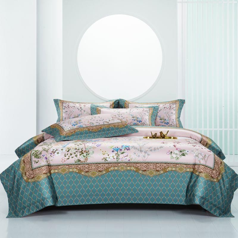 Anne Hybrid Floral Diamond Printed Silky Egyptian Cotton Bedding Set