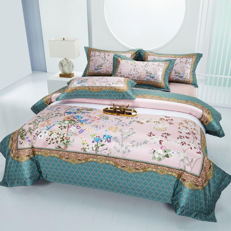 Anne Hybrid Floral Diamond Printed Silky Egyptian Cotton Bedding Set