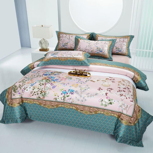 Anne Hybrid Floral Diamond Printed Silky Egyptian Cotton Bedding Set