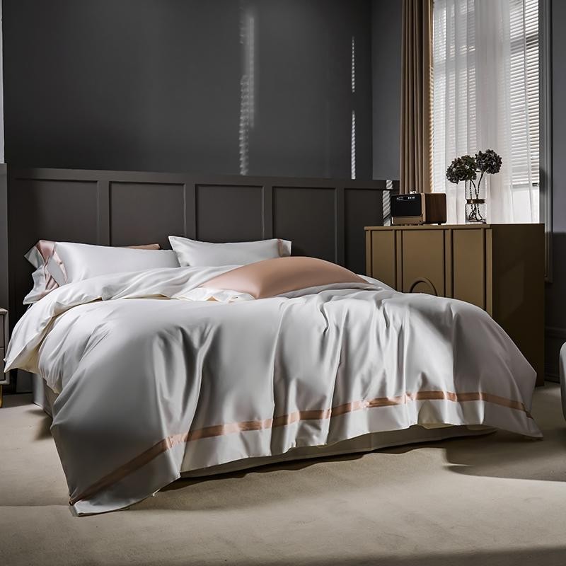 Manya Imperial White Reversible Egyptian Cotton Silk Bedding Set