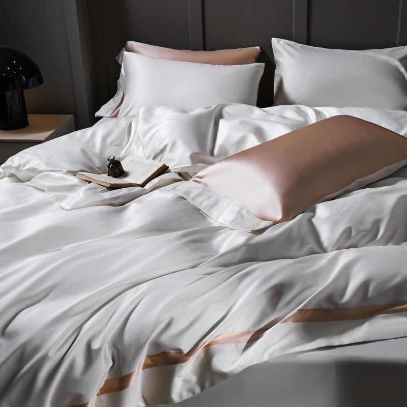 Manya Imperial White Reversible Egyptian Cotton Silk Bedding Set