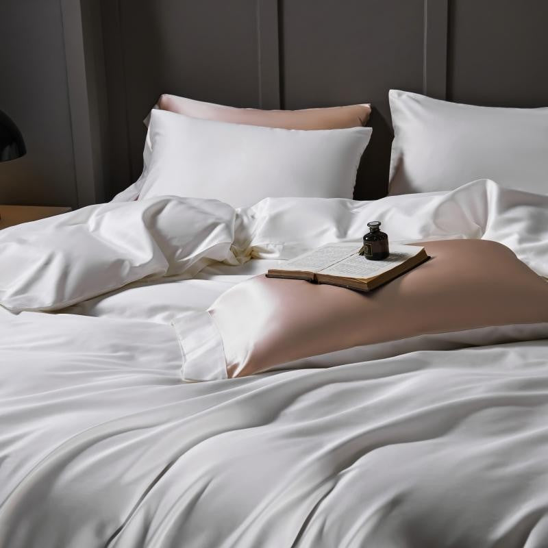 Manya Imperial White Reversible Egyptian Cotton Silk Bedding Set