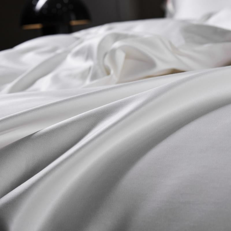 Manya Imperial White Reversible Egyptian Cotton Silk Bedding Set