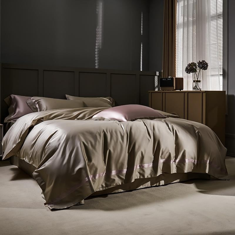 Manya Olive Grove Reversible Egyptian Cotton Silk Bedding Set