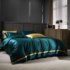 Manya Peacock Teal Reversible Egyptian Cotton Silk Bedding Set