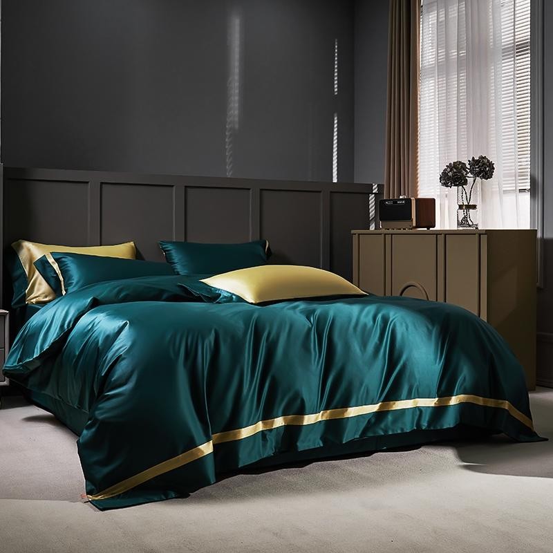 Manya Peacock Teal Reversible Egyptian Cotton Silk Bedding Set