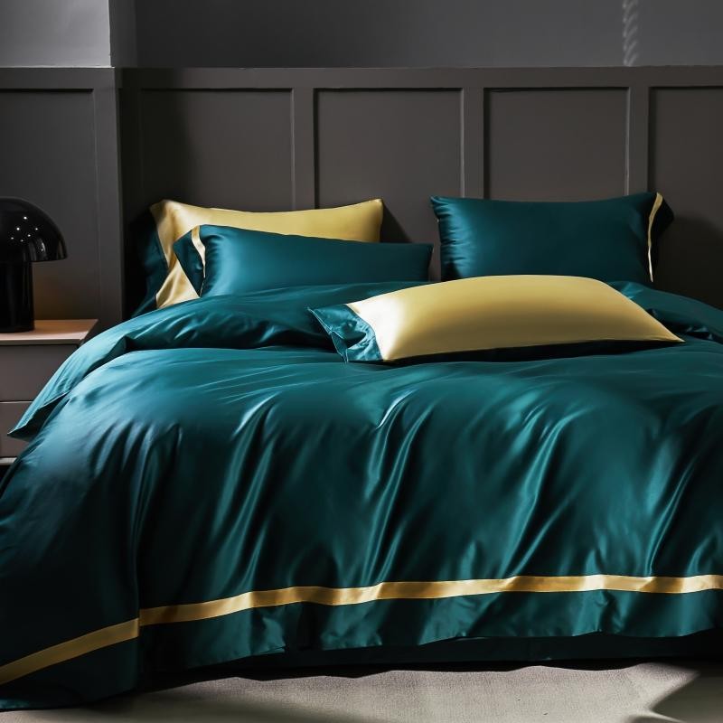 Manya Peacock Teal Reversible Egyptian Cotton Silk Bedding Set