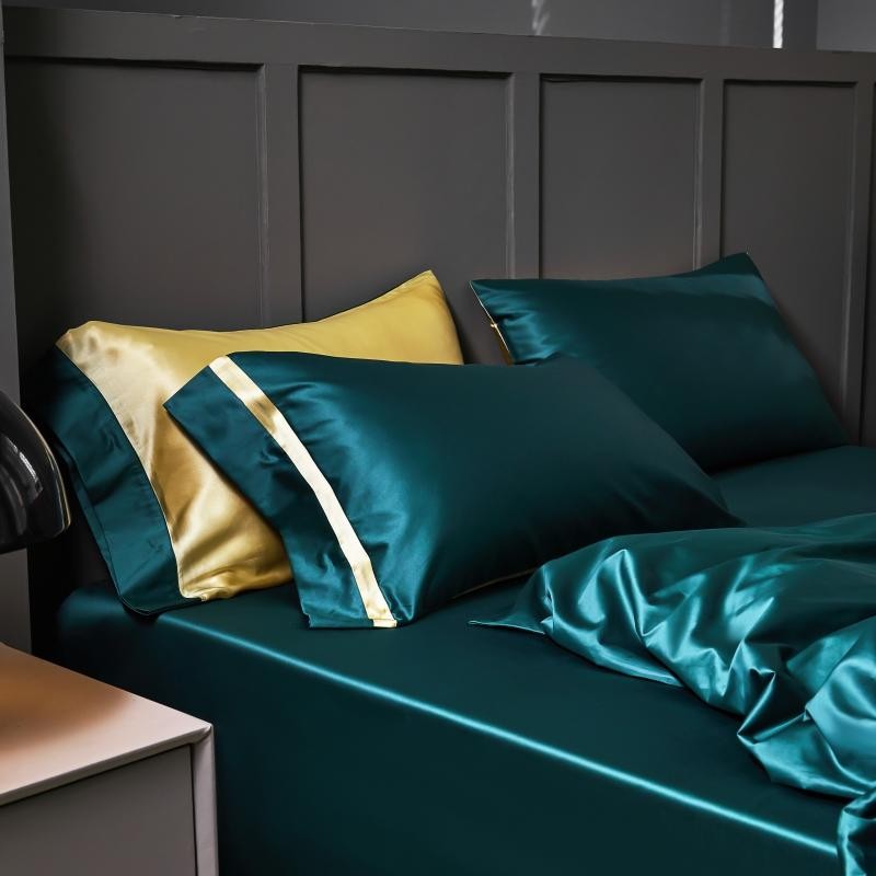 Manya Peacock Teal Reversible Egyptian Cotton Silk Bedding Set