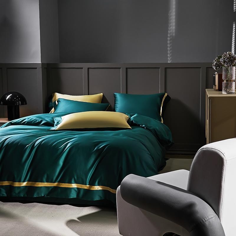 Manya Peacock Teal Reversible Egyptian Cotton Silk Bedding Set