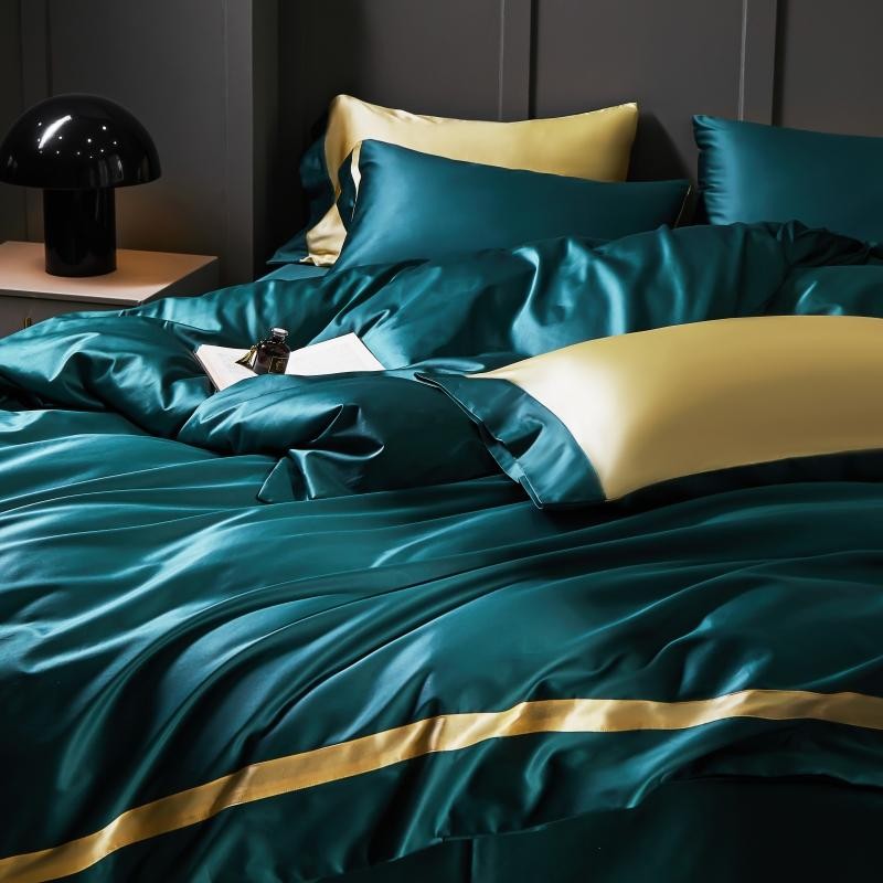 Manya Peacock Teal Reversible Egyptian Cotton Silk Bedding Set