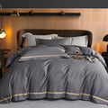 Karine Pewter Grey Modern Stripe Border Egyptian Cotton Bedding Set