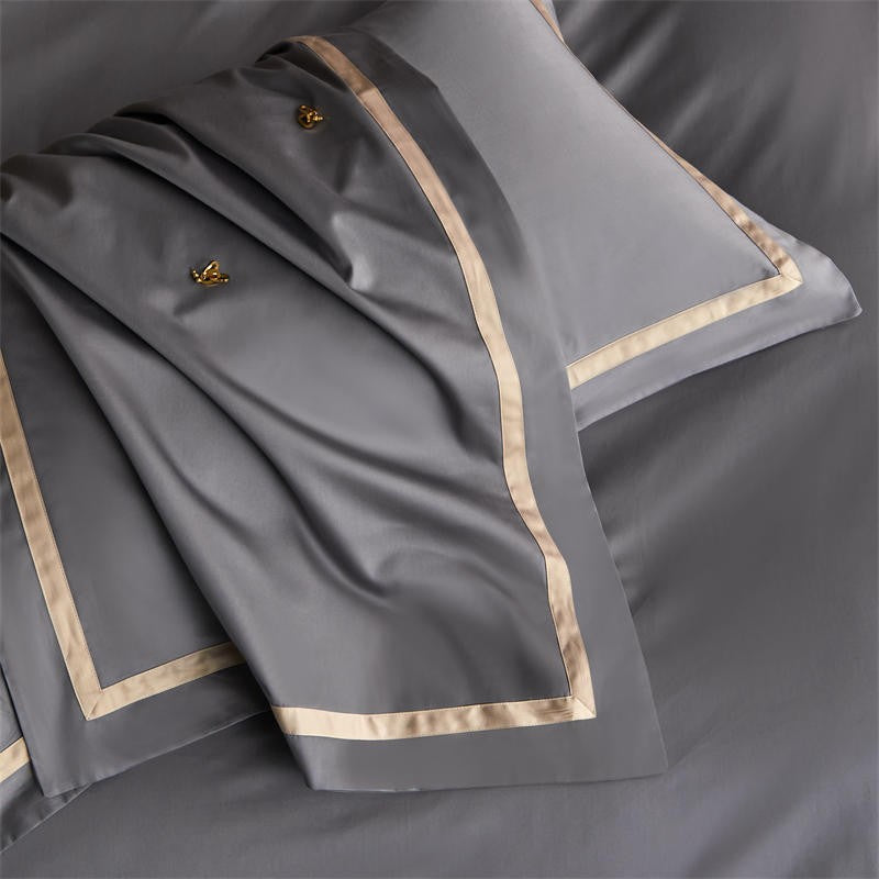 Karine Pewter Grey Modern Stripe Border Egyptian Cotton Bedding Set