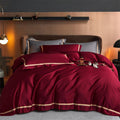 Karine Royal Burgundy Modern Stripe Border Egyptian Cotton Bedding Set